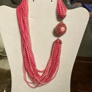 Vintage lucite pink beaded 22 row choker . Very pretty shows normal wear